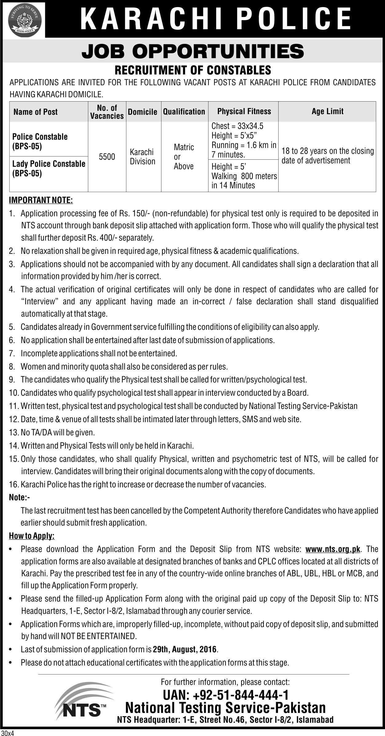 results to online matric how NTS 2018 SSU Unit Jobs Police Special Karachi Security