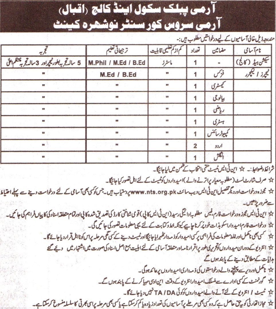 APS&C Nowshera Teachers Jobs NTS Roll Number Slips 2017