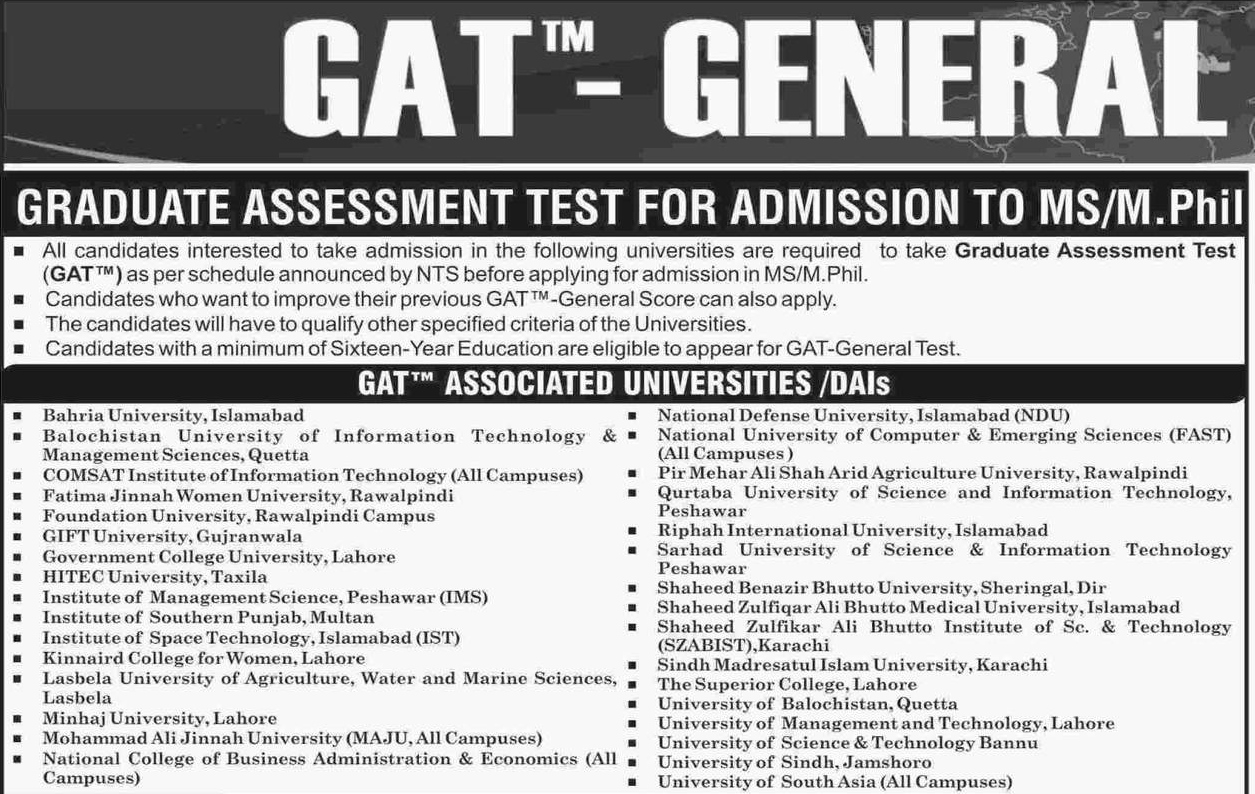 Graduate Assessment Test NTS GAT General 2018-IV Results 28 October 2018