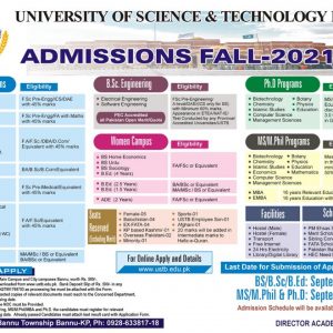 University of Science & Technology UST Bannu Entry Test Results
