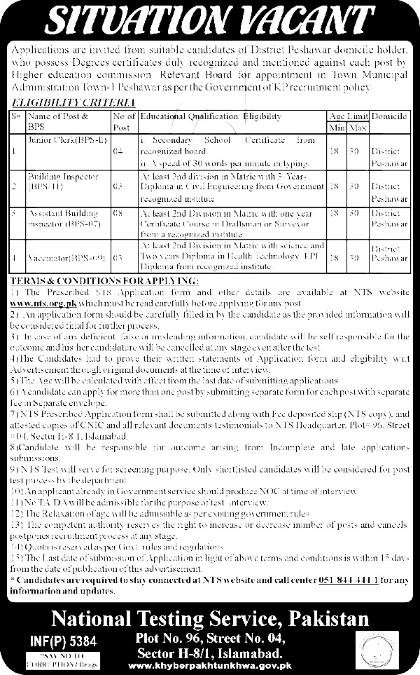 TMA Peshawar Jobs 2022 NTS Application Form