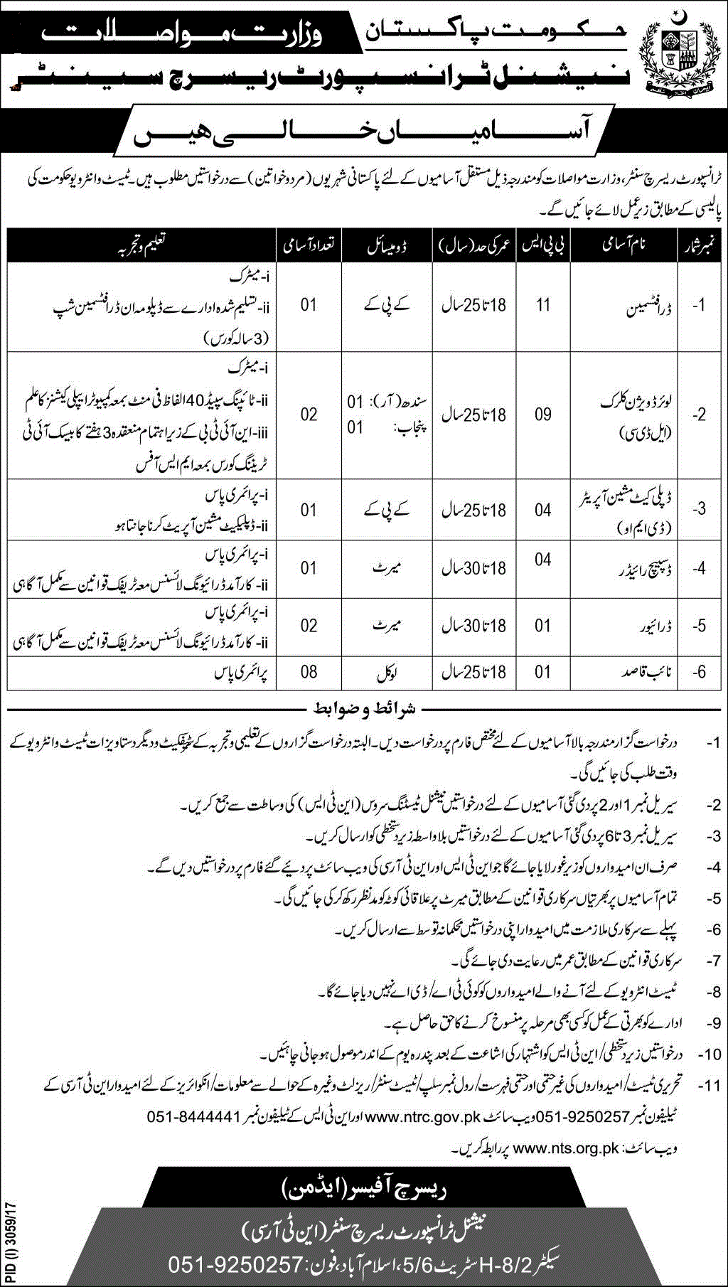 NTRC Ministry of Communications Jobs NTS Test Results 2024