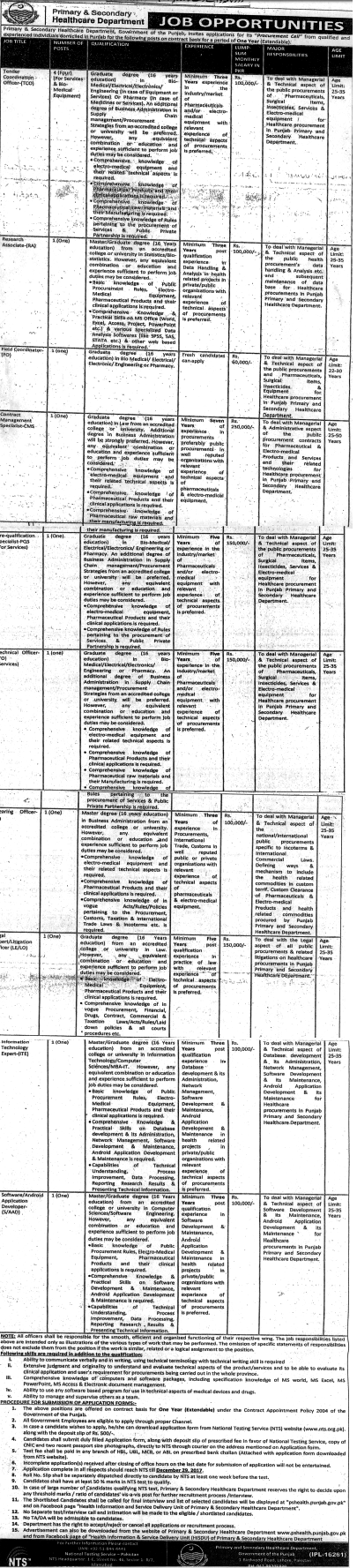 Punjab Procurement Cell NTS Jobs Application Forms 2023