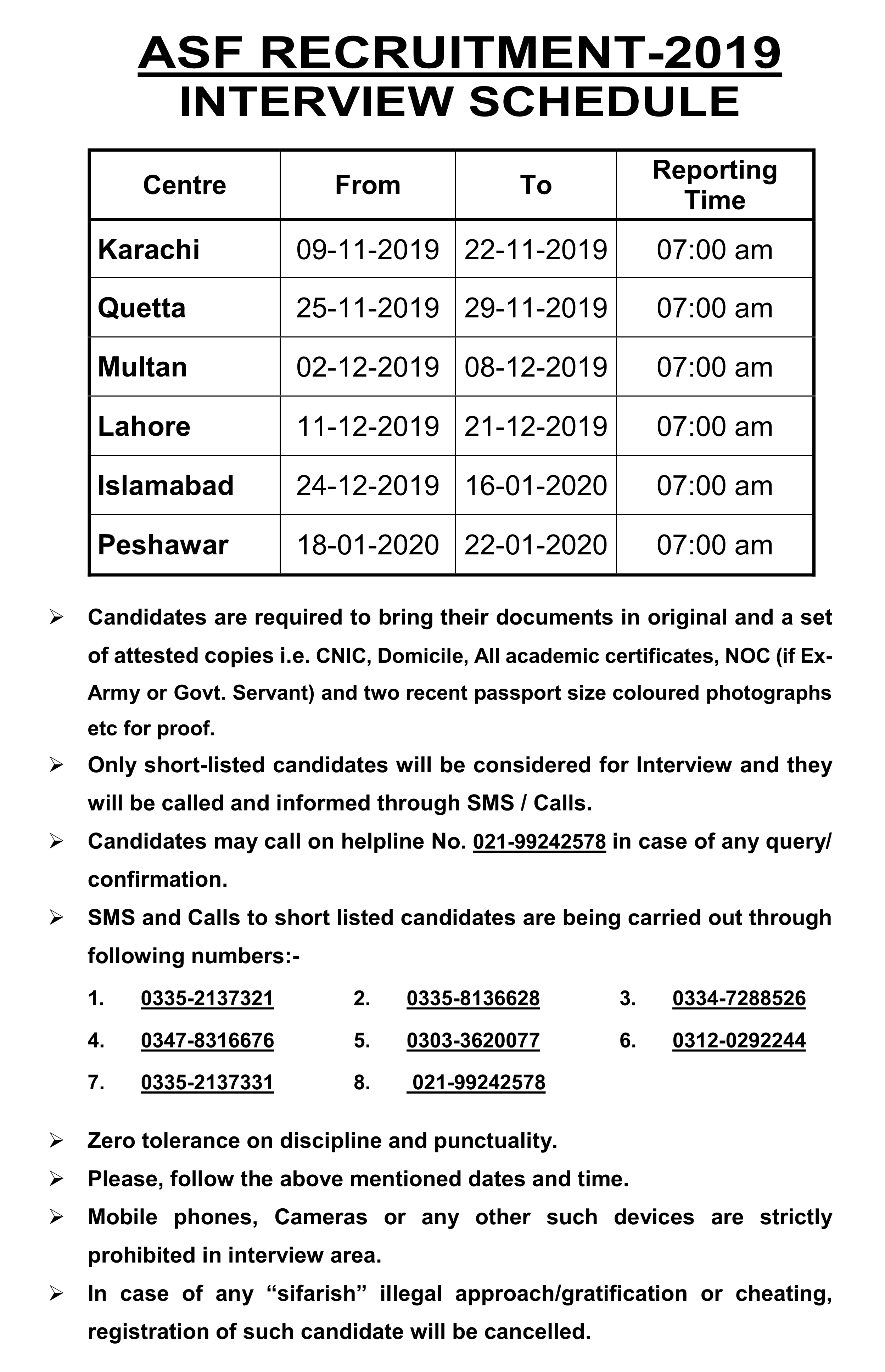 ASF Jobs Interview Schedule Dates 2024