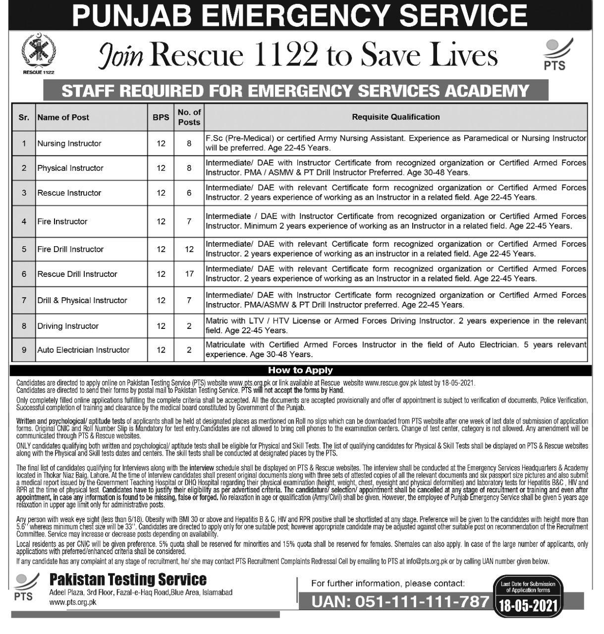 Rescue 1122 PTS Jobs Online Registration 2024