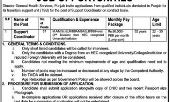 Punjab Health Department Support Coordinator Jobs Application Forms 2024