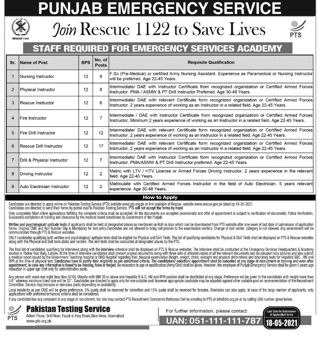 Punjab Rescue 1122 Jobs PTS Roll No Slips Download Online 2024