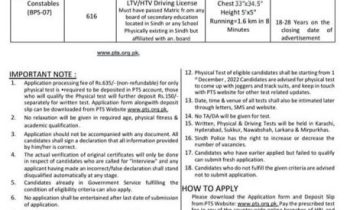 Sindh Police Constable Jobs 2024 PTS Application Form