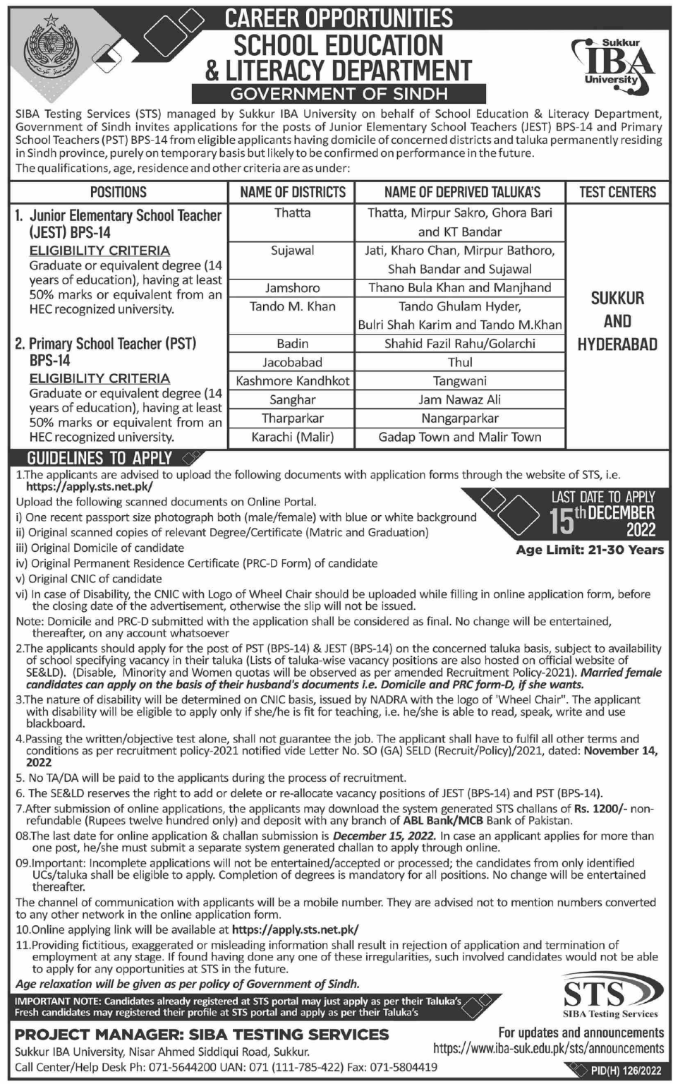 Sindh JEST PST Jobs 2024 STS Form Download